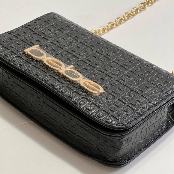 Bebe Womens shoulder strap bag Logo black Gold embossed celia Crossbody bag - Picture 11 of 13